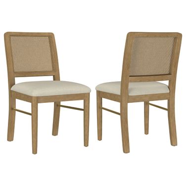 Arini Rattan Cane Dining Side Chair Set of 2 In Sand Wash and Cream