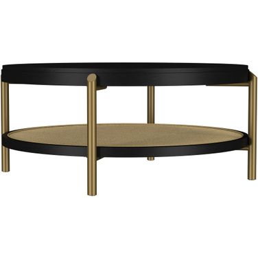 Arini Round Coffee Table with Storage Shelf In Natural and Black