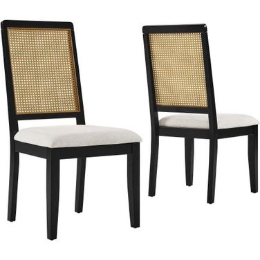 Arlo Faux Rattan and Wood Dining Side Chair Set of 2 In Black and Natural