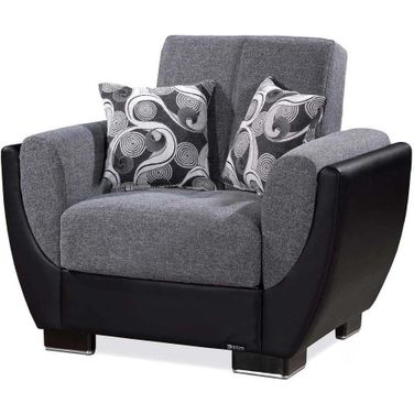 Armada Air Upholstered Convertible Armchair with Storage In Gray and Black