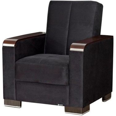 Armada X Upholstered Convertible Wood Trimmed Armchair with Storage In Black ARM-W-AC-303
