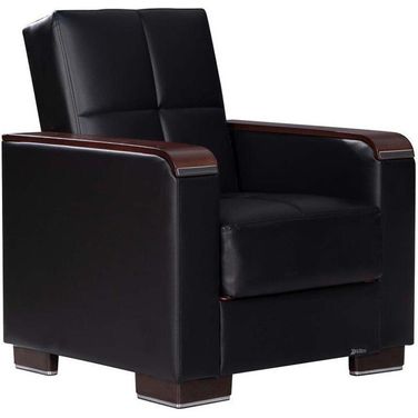 Armada X Upholstered Convertible Wood Trimmed Armchair with Storage In Black ARM-W-AC-315-PU
