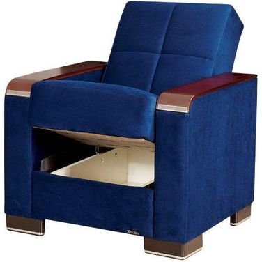 Armada X Upholstered Convertible Wood Trimmed Armchair with Storage In Blue ARM-W-AC-304