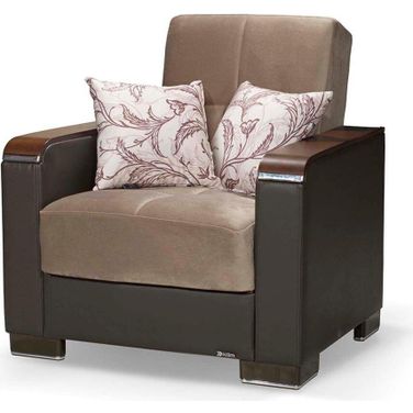 Armada X Upholstered Convertible Wood Trimmed Armchair with Storage In Brown And Sand
