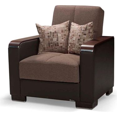 Armada X Upholstered Convertible Wood Trimmed Armchair with Storage In Dark Brown