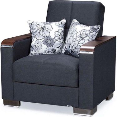 Armada X Upholstered Convertible Wood Trimmed Armchair with Storage In Dark Blue