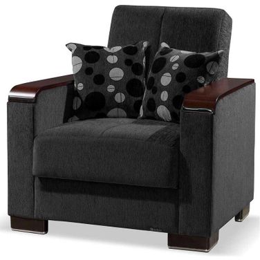 Armada X Upholstered Convertible Wood Trimmed Armchair with Storage In Dark Gray