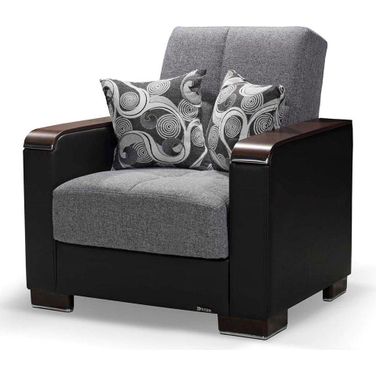 Armada X Upholstered Convertible Wood Trimmed Armchair with Storage In Gray and Black