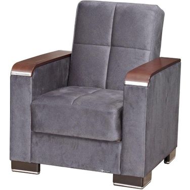 Armada X Upholstered Convertible Wood Trimmed Armchair with Storage In Gray