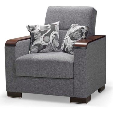 Armada X Upholstered Convertible Wood Trimmed Armchair with Storage In Gray ARM-W-AC-313