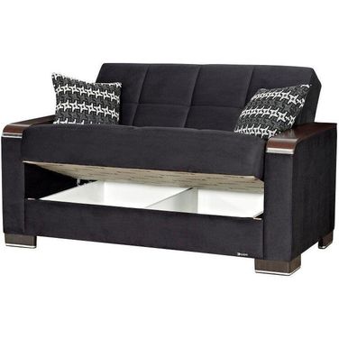Armada X Upholstered Convertible Wood Trimmed Loveseat with Storage In Black ARM-W-LS-303