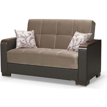 Armada X Upholstered Convertible Loveseat with Storage In Brown and Sand