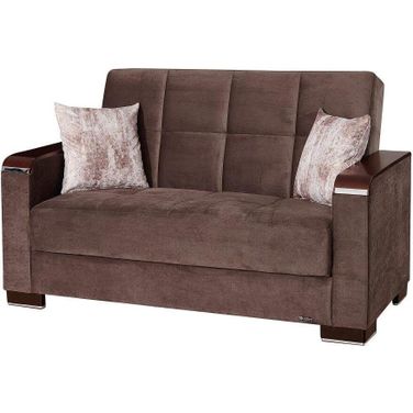Armada X Upholstered Convertible Wood Trimmed Loveseat with Storage In Brown ARM-W-LS-308