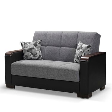 Armada X Upholstered Convertible Loveseat with Storage In Gray and Black