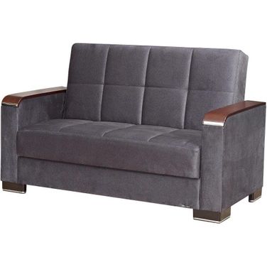 Armada X Upholstered Convertible Wood Trimmed Loveseat with Storage In Gray