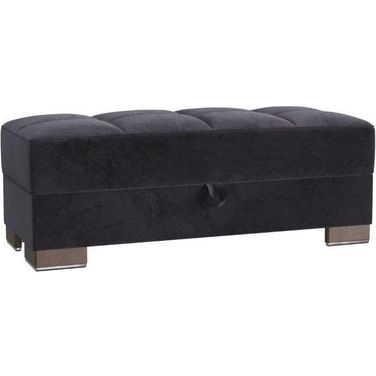Armada X Upholstered Convertible Wood Trimmed Ottoman with Storage In Black