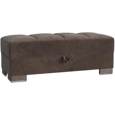Armada X Upholstered Convertible Wood Trimmed Ottoman with Storage In Dark Brown