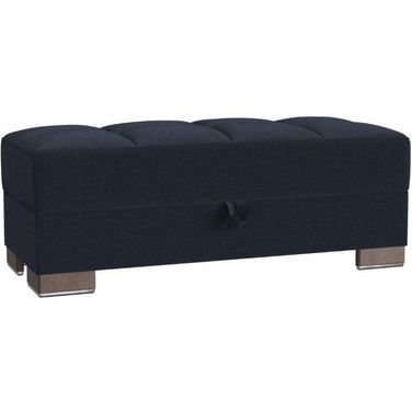 Armada X Upholstered Convertible Wood Trimmed Ottoman with Storage In Dark Blue