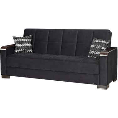 Armada X Upholstered Convertible Wood Trimmed Sofabed with Storage In Matt Black
