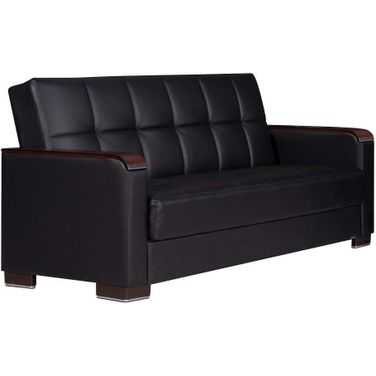 Armada X Upholstered Convertible Wood Trimmed Sofabed with Storage In Black