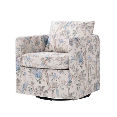 Armando Slipcovered Swivel Chair In Bird
