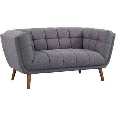 Phantom Mid-Century Modern Loveseat In Dark Gray Linen and Walnut Legs