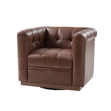 Arnold Genuine Leather Swivel Club Chair In Brown