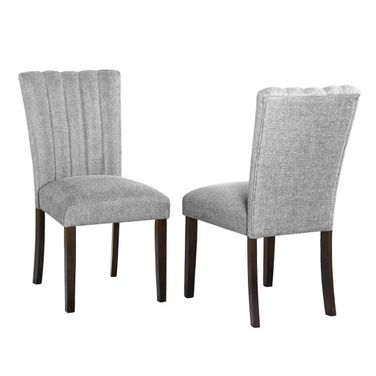 Aron Side Chairs Set of 2 In Gray Linen Fabric and Dark Wood Legs
