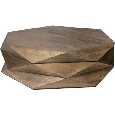 Arreto 48 Inch Hexagonal Hinged Solid Wood Top and Base Coffee Table In Medium Brown