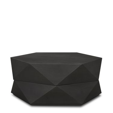 Arreto Hinged Solid Wood Top and Base Hexagonal Coffee Table In Black