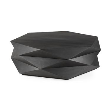 Arreto Solid Wood Hexagonal Storage Coffee Table In Black