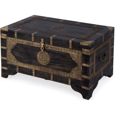 Artifacts Nador Hand-Painted Brass Inlay Storage Trunk Coffee Table In Brown