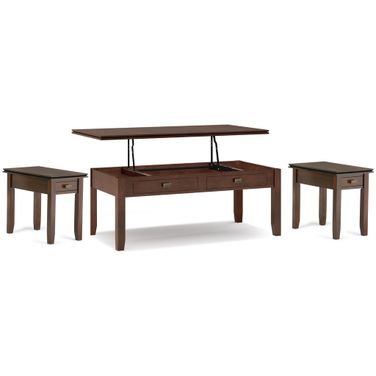 Artisan Solid Wood 46 Inch Coffee Table with 14 Inch End Tables Set of 3 In Russet Brown