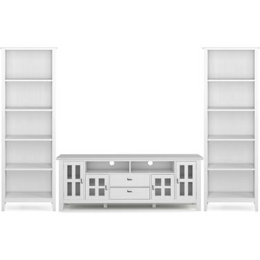 Artisan Solid Wood 72 Inch TV Stand with 26 Inch 5 Shelf Bookcases Set of 3 In White