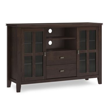 Artisan Solid Wood Tall TV Media Stand In Dark Chestnut Brown
