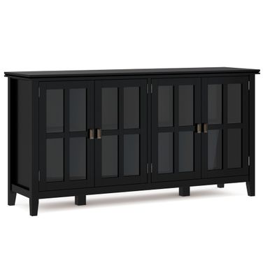 Artisan Solid Wood Wide 4 Door Storage Cabinet In Black