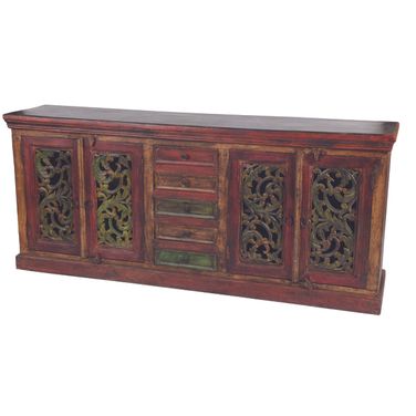 Arvada 4 Carved Doors 5-Drawer Buffet In Brown