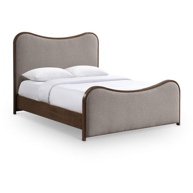 Arvada Linen Textured Fabric Upholstered King Bed In Brown and Brushed Walnut