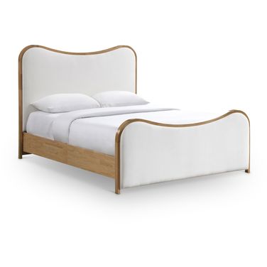 Arvada Linen Textured Fabric Upholstered King Bed In Cream and Brushed Natural
