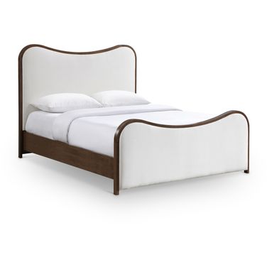 Arvada Linen Textured Fabric Upholstered King Bed In Cream and Brushed Walnut