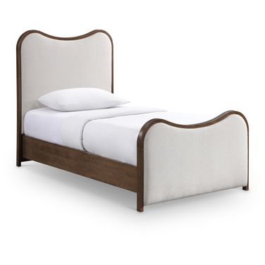 Arvada Linen Textured Fabric Upholstered Twin Bed In Beige and Brushed Walnut