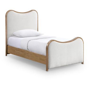 Arvada Linen Textured Fabric Upholstered Twin Bed In Cream and Brushed Natural