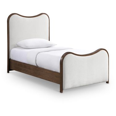 Arvada Linen Textured Fabric Upholstered Twin Bed In Cream and Brushed Walnut