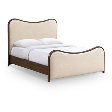 Arvada Vegan Leather Upholstered Full Bed In Cream and Brushed Walnut