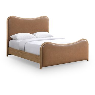Arvada Vegan Leather Upholstered King Bed In Cognac and Brushed Natural