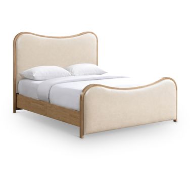 Arvada Vegan Leather Upholstered Queen Bed In Cream and Brushed Natural