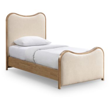 Arvada Vegan Leather Upholstered Twin Bed In Cream and Brushed Natural