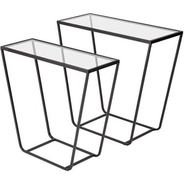 Arya Black Rectangular Glass Top Iron Frame Accent Table Set of 2