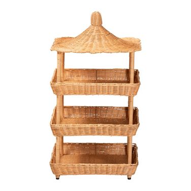 Asante Natural Rattan 3-Tier Display Shelf In Light Honey