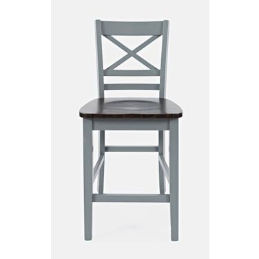 Asbury Park Solid Acacia Farmhouse X Back Stool Set of 2 In Grey